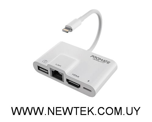Adaptador PROMATE MediaSync-LT Lightning a USB HDMI 4K Lightning LAN 100Mbps